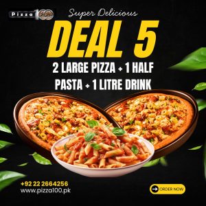 Deal 5 – 2 Large Pizzas, 1 Half Pasta & 1 Litre Drink